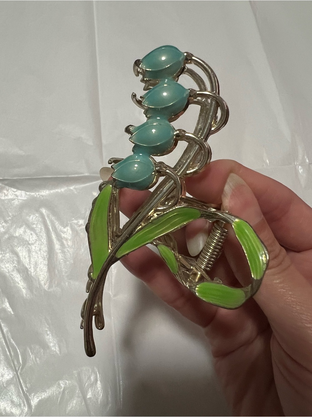 Green & Aqua Floral Leaf Hair Claw Clip
